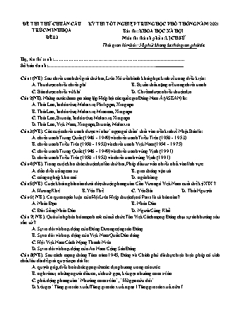 Đề thi thử THPT Quốc gia môn Lịch sử - Đề 3 - Năm học 2021 (Có đáp án)