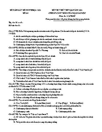 Đề thi thử THPT Quốc gia môn Lịch sử - Đề 4 - Năm học 2021 (Có đáp án)