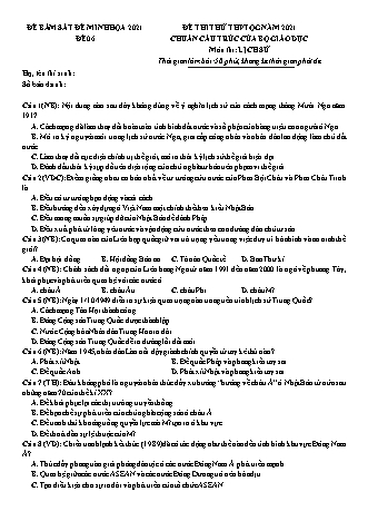 Đề thi thử THPT Quốc gia môn Lịch sử - Đề 6 - Năm học 2021 (Có đáp án)