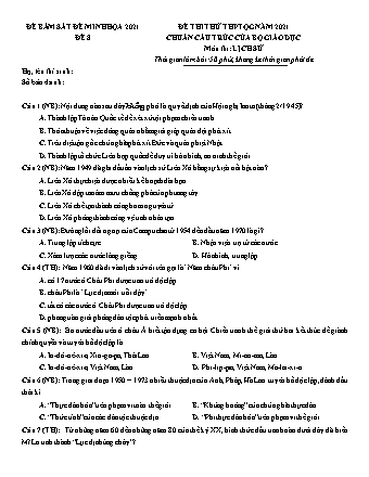 Đề thi thử THPT Quốc gia môn Lịch sử - Đề 8 - Năm học 2021 (Có đáp án)