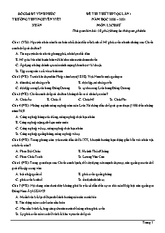 Đề thi thử THPT Quốc gia môn Lịch sử - Lần 1 - Năm học 2020-2021 - Trường THPT Nguyễn Viết Xuân (Có đáp án)