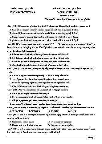 Đề thi thử THPT Quốc gia môn Lịch sử - Lần 1 - Năm học 2020-2021 - Sở giáo dục và đào tạo Bạc Liêu (Có đáp án)