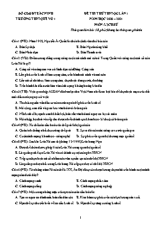 Đề thi thử THPT Quốc gia môn Lịch sử - Lần 1 - Năm học 2020-2021 - Trường THPT Quế Võ 1 (Có đáp án)