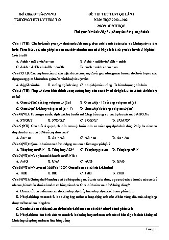 Đề thi thử THPT Quốc gia môn Sinh học - Lần 1 - Năm học 2020-2021 - Trường THPT Lý Thái Tổ (Có đáp án)