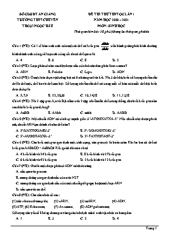 Đề thi thử THPT Quốc gia môn Sinh học - Lần 1 - Năm học 2020-2021 - Trường THPT chuyên Thoại Ngọc Hầu (Có đáp án)