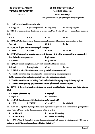 Đề thi thử THPT Quốc gia môn Sinh học - Lần 1 - Năm học 2020-2021 - Trường THPT chuyên Lam Sơn (Có đáp án)