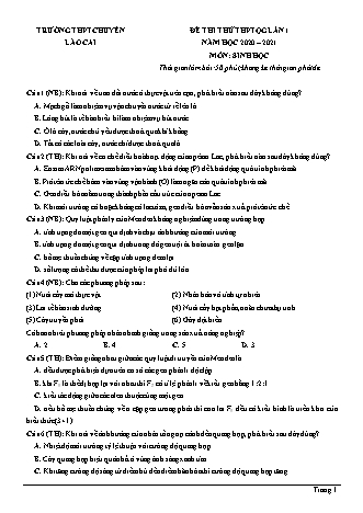 Đề thi thử THPT Quốc gia môn Sinh học - Lần 1 - Năm học 2020-2021 - Trường THPT chuyên Lào Cai (Có đáp án)