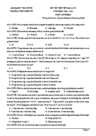 Đề thi thử THPT Quốc gia môn Sinh học - Lần 2 - Năm học 2020-2021 - Trường THPT chuyên Thái Bình (Có đáp án)