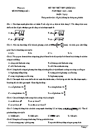 Đề thi thử THPT Quốc gia môn Vật lí - Đề 1 - Năm học 2019-2020 (Có đáp án)