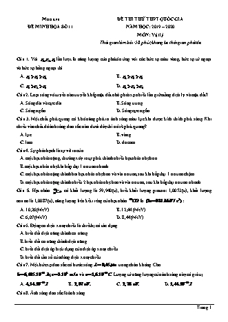 Đề thi thử THPT Quốc gia môn Vật lí - Đề 11 - Năm học 2019-2020 (Có đáp án)