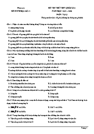 Đề thi thử THPT Quốc gia môn Vật lí - Đề 12 - Năm học 2019-2020 (Có đáp án)