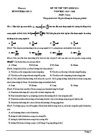 Đề thi thử THPT Quốc gia môn Vật lí - Đề 14 - Năm học 2019-2020 (Có đáp án)