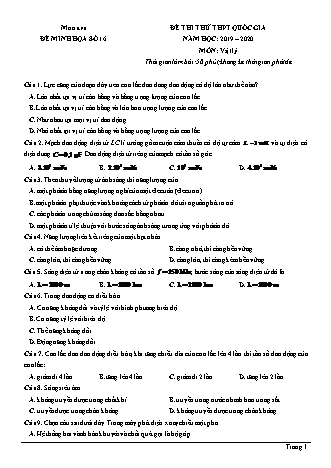 Đề thi thử THPT Quốc gia môn Vật lí - Đề 16 - Năm học 2019-2020 (Có đáp án)