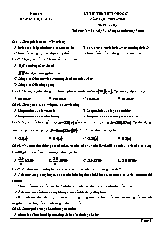 Đề thi thử THPT Quốc gia môn Vật lí - Đề 17 - Năm học 2019-2020 (Có đáp án)