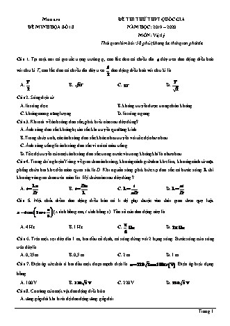 Đề thi thử THPT Quốc gia môn Vật lí - Đề 18 - Năm học 2019-2020 (Có đáp án)