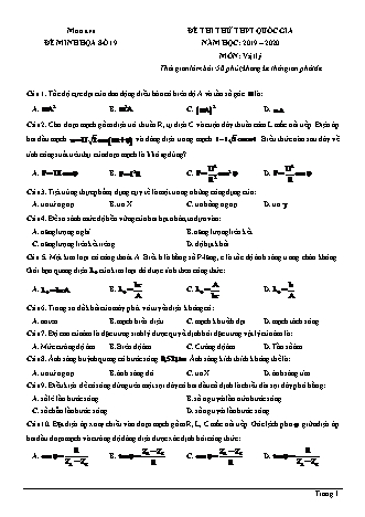 Đề thi thử THPT Quốc gia môn Vật lí - Đề 19 - Năm học 2019-2020 (Có đáp án)