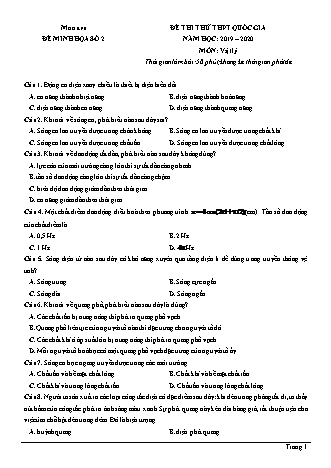 Đề thi thử THPT Quốc gia môn Vật lí - Đề 2 - Năm học 2019-2020 (Có đáp án)