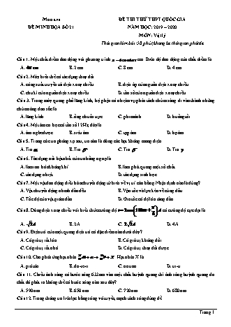 Đề thi thử THPT Quốc gia môn Vật lí - Đề 21 - Năm học 2019-2020 (Có đáp án)