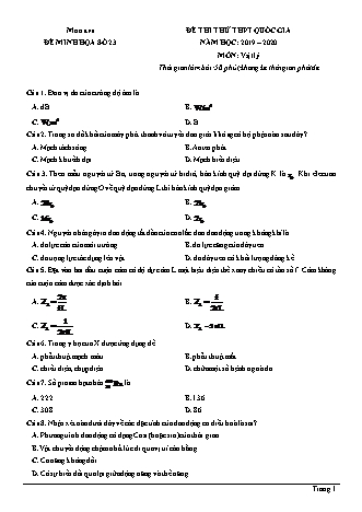 Đề thi thử THPT Quốc gia môn Vật lí - Đề 23 - Năm học 2019-2020 (Có đáp án)