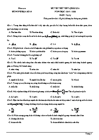 Đề thi thử THPT Quốc gia môn Vật lí - Đề 24 - Năm học 2019-2020 (Có đáp án)