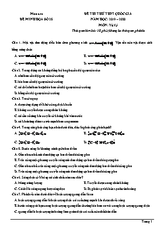 Đề thi thử THPT Quốc gia môn Vật lí - Đề 25 - Năm học 2019-2020 (Có đáp án)