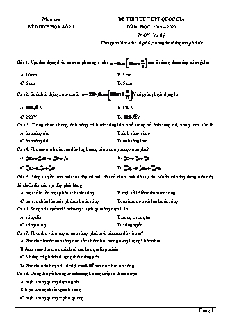 Đề thi thử THPT Quốc gia môn Vật lí - Đề 26 - Năm học 2019-2020 (Có đáp án)