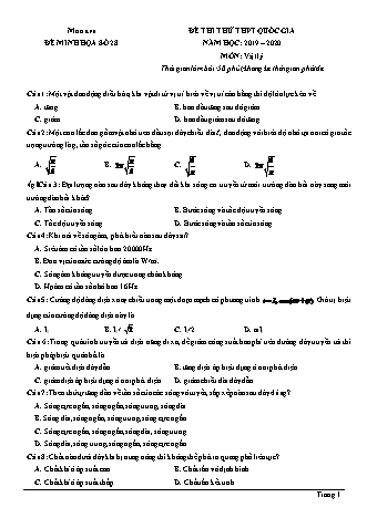 Đề thi thử THPT Quốc gia môn Vật lí - Đề 28 - Năm học 2019-2020 (Có đáp án)