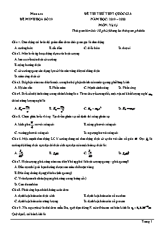 Đề thi thử THPT Quốc gia môn Vật lí - Đề 29 - Năm học 2019-2020 (Có đáp án)