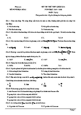 Đề thi thử THPT Quốc gia môn Vật lí - Đề 3 - Năm học 2019-2020 (Có đáp án)