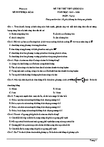 Đề thi thử THPT Quốc gia môn Vật lí - Đề 30 - Năm học 2019-2020 (Có đáp án)