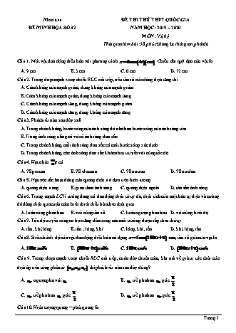Đề thi thử THPT Quốc gia môn Vật lí - Đề 32 - Năm học 2019-2020 (Có đáp án)