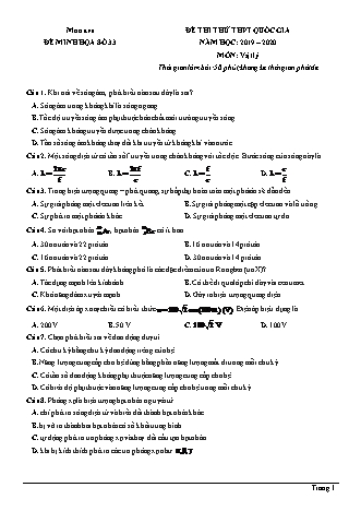 Đề thi thử THPT Quốc gia môn Vật lí - Đề 33 - Năm học 2019-2020 (Có đáp án)