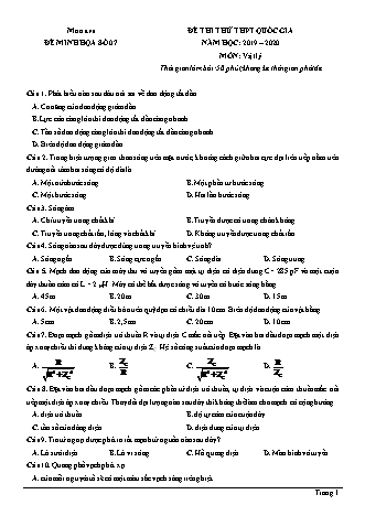 Đề thi thử THPT Quốc gia môn Vật lí - Đề 7 - Năm học 2019-2020 (Có đáp án)
