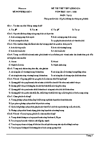 Đề thi thử THPT Quốc gia môn Vật lí - Đề 9 - Năm học 2019-2020 (Có đáp án)