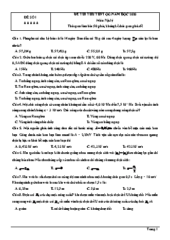 Đề thi thử THPT Quốc gia môn Vật lí - Đề số 1 - Năm học 2020 (Có đáp án)