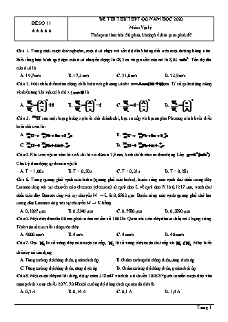 Đề thi thử THPT Quốc gia môn Vật lí - Đề số 11 - Năm học 2020 (Có đáp án)