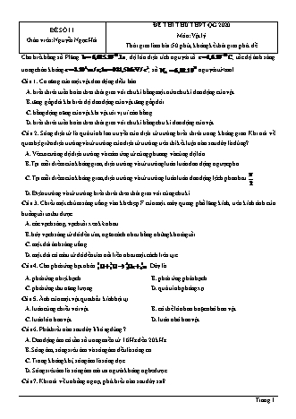 Đề thi thử THPT Quốc gia môn Vật lí - Đề số 11 - Năm học 2020 - Nguyễn Ngọc Hải (Có đáp án)