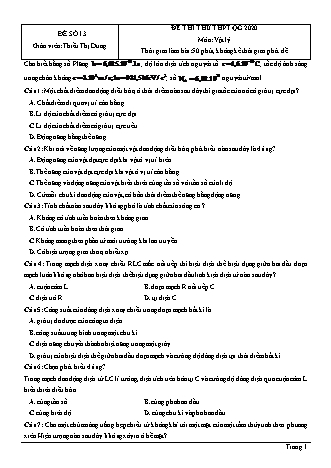 Đề thi thử THPT Quốc gia môn Vật lí - Đề số 13 - Năm học 2020 - Thiều Thị Dung (Có đáp án)