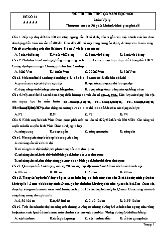 Đề thi thử THPT Quốc gia môn Vật lí - Đề số 14 - Năm học 2020 (Có đáp án)