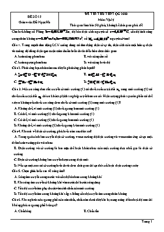 Đề thi thử THPT Quốc gia môn Vật lí - Đề số 15 - Năm học 2020 - Thiều Thị Dung (Có đáp án)