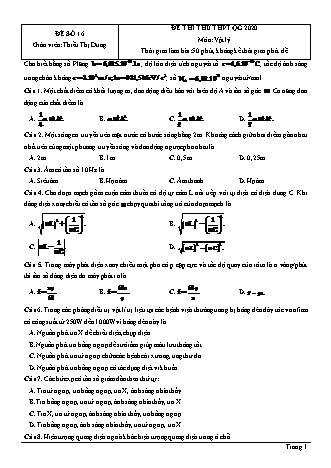 Đề thi thử THPT Quốc gia môn Vật lí - Đề số 16 - Năm học 2020 - Thiều Thị Dung (Có đáp án)