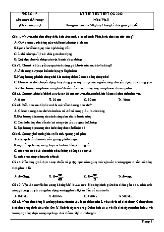 Đề thi thử THPT Quốc gia môn Vật lí - Đề số 17 - Năm học 2020 (Có đáp án)