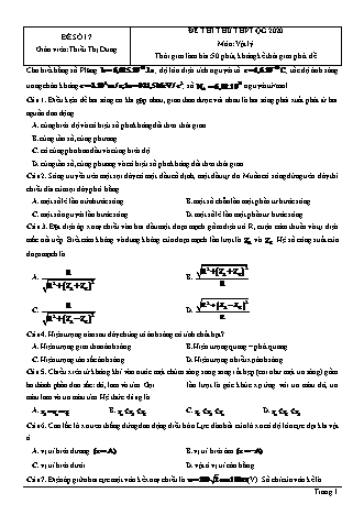 Đề thi thử THPT Quốc gia môn Vật lí - Đề số 17 - Năm học 2020 - Thiều Thị Dung (Có đáp án)