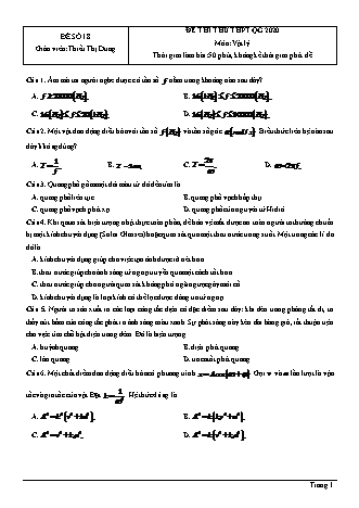 Đề thi thử THPT Quốc gia môn Vật lí - Đề số 18 - Năm học 2020 - Thiều Thị Dung (Có đáp án)