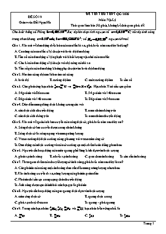 Đề thi thử THPT Quốc gia môn Vật lí - Đề số 19 - Năm học 2020 - Đỗ Ngọc Hà (Có đáp án)
