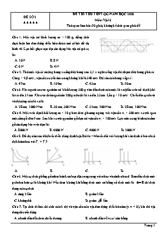 Đề thi thử THPT Quốc gia môn Vật lí - Đề số 2 - Năm học 2020 (Có đáp án)