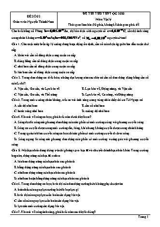 Đề thi thử THPT Quốc gia môn Vật lí - Đề số 2 - Năm học 2020 - Nguyễn Thành Nam (Có đáp án)