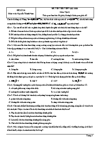 Đề thi thử THPT Quốc gia môn Vật lí - Đề số 20 - Năm học 2020 - Nguyễn Thành Nam (Có đáp án)