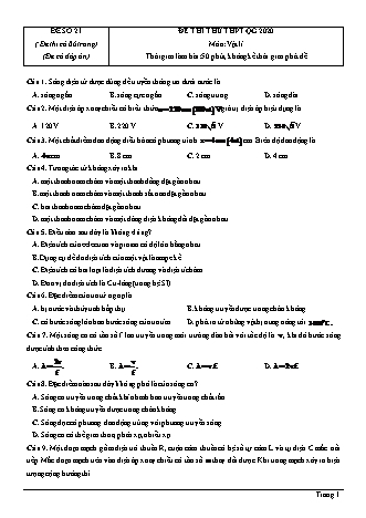 Đề thi thử THPT Quốc gia môn Vật lí - Đề số 21 - Năm học 2020 (Có đáp án)