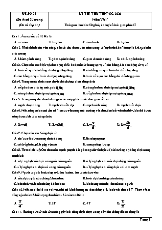 Đề thi thử THPT Quốc gia môn Vật lí - Đề số 23 - Năm học 2020 (Có đáp án)